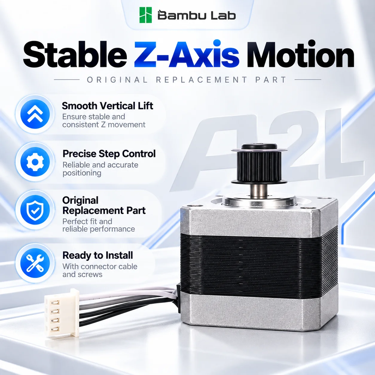 Original Bambu Lab A2L Z-Axis Motor Replacement Part with Cable and 4 M3x6 Screws