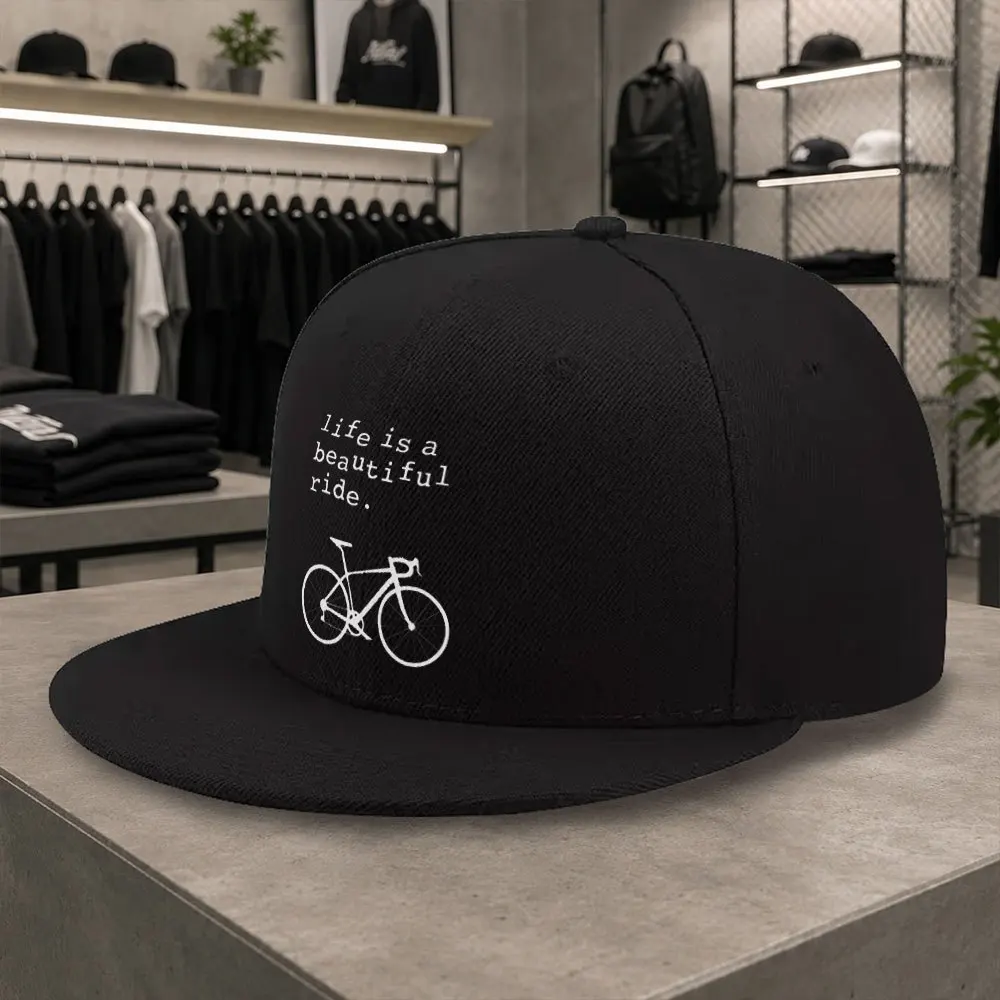 New Life Is a Beautiful Ride Unisex All-Match Flat Brim Baseball Cap, Hip-Hop Hat Dad Hat, Suitable for Short Trips, Home Daily