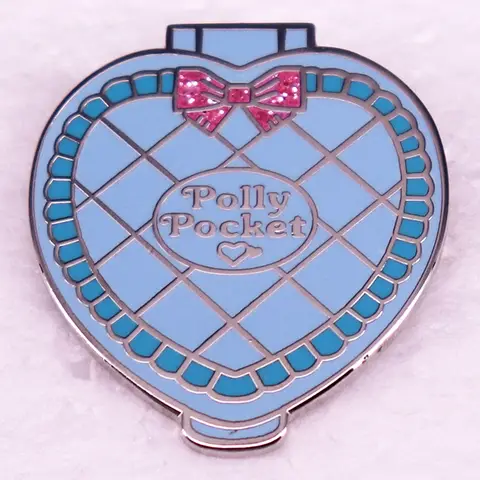 Sparkling Glitter Heart Badge Enamel Pin Pollys Pockets Toys Dolls Brooches Jewelry Perfect Gift for Girls