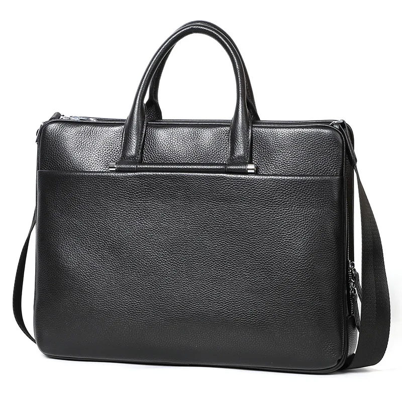 Large Capacity Briefcase Genuine Leather Laptop Bag High Quality Leather Men Bags Multiple Compartments Shoulder Bag Business