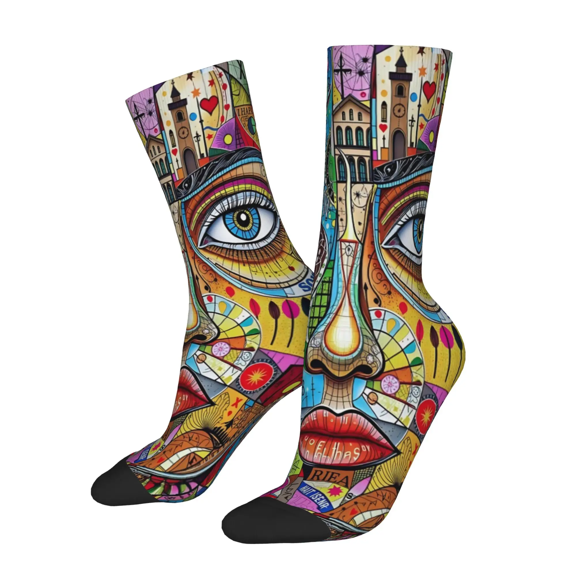 Men Women Abstract Art Face Socks Comfortable Fashion  Socks Hip Hop Merchandise Middle Tube Crew Socks Wonderful Gifts