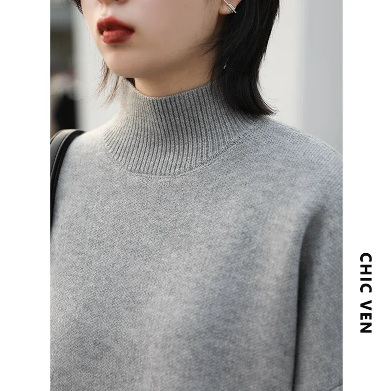 CHIC VEN Women\'s Sweater Solid Turtleneck Loose Pullover Womens Winter Sweaters Thick Warm Woman Tops Female Coat Autumn 2022