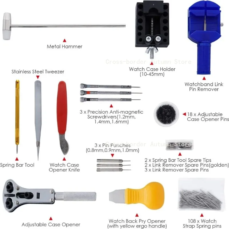 DIY Watch Repair Tool Kit 147Pcs Watch Cover Back Case Opener Battery Replacement, Watchband Strap Link Remover Spring Bar Tool