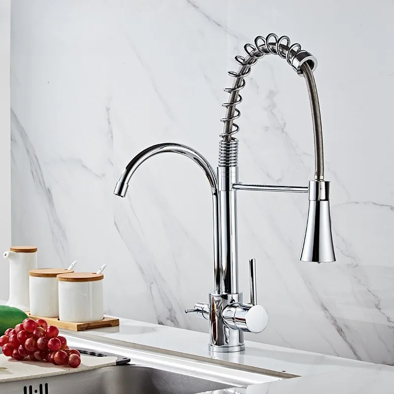 

Медный кухонный пружинный смеситель для горячей и холодной воды, смеситель для шланга для сидения, гальванический выдвижной бытовой смеситель для очистки