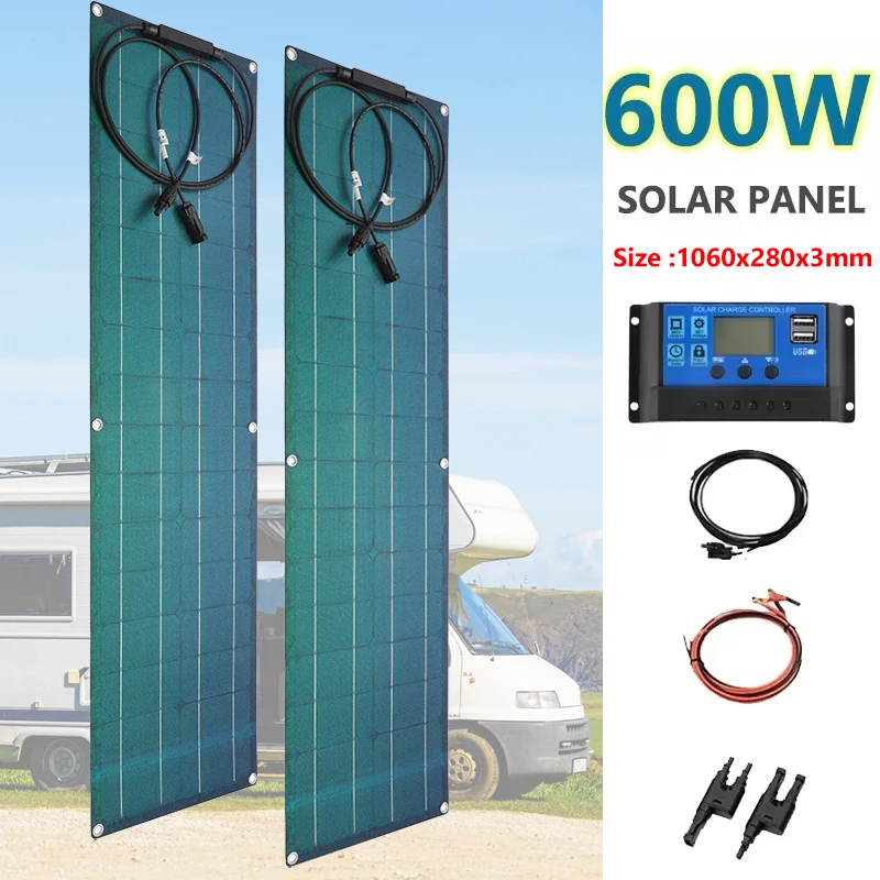 

300W 600W Flexible Solar Panel Kit 12V Battery Charger Monocrystalline Solar System for Power Bank Camping Yacht Car RV Boat