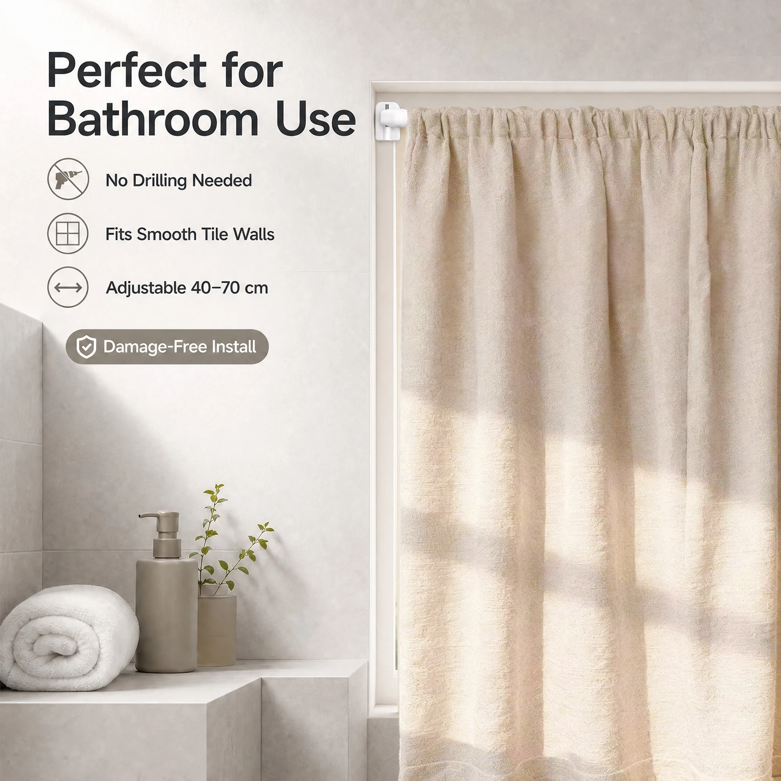 4Pcs Adjustable Curtain Rod Bathroom Bar Shower Extendable Telescopic Poles Without Drilling Hanger Rods for Kitchen Home Hotel view 5