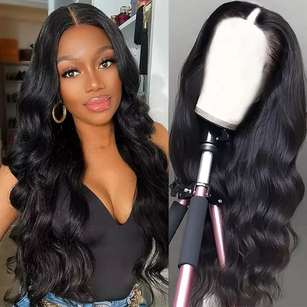 Cheap body wave V part wig for human hair 30 32 inches 200% Density Brazil body wave V part wig for female body wave V part wig