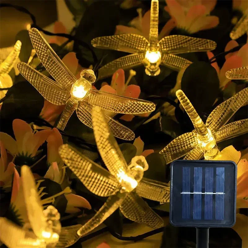 5 متر أضواء الشمسية في الهواء الطلق LED اكليل اليعسوب الشمسية جارلاند مصباح لحفل زفاف حديقة الصيف التخييم شرفة الديكور #4