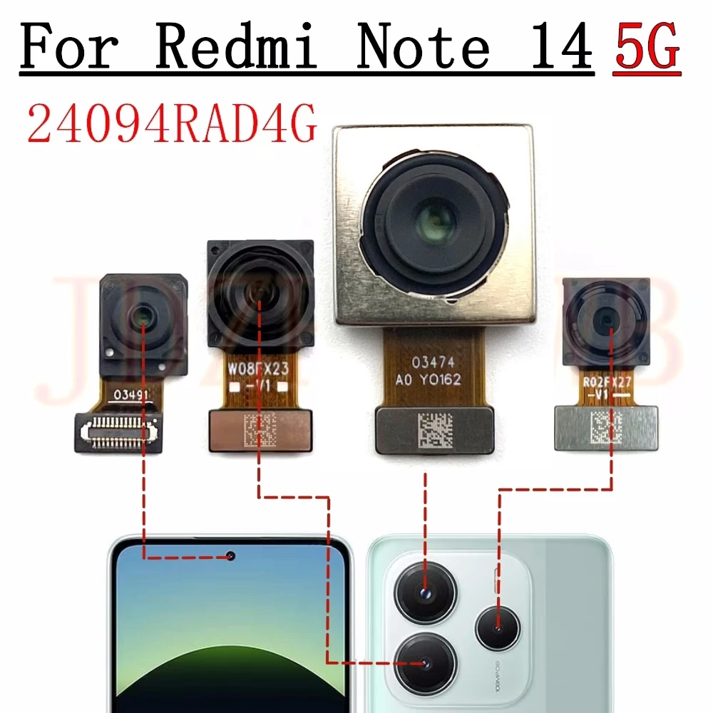 Front Rear Camera For Xiaomi Redmi Note 14 Note14 5G Frontal Selfie Wide 108MP Back Facing Main Camera Module Flex Cable