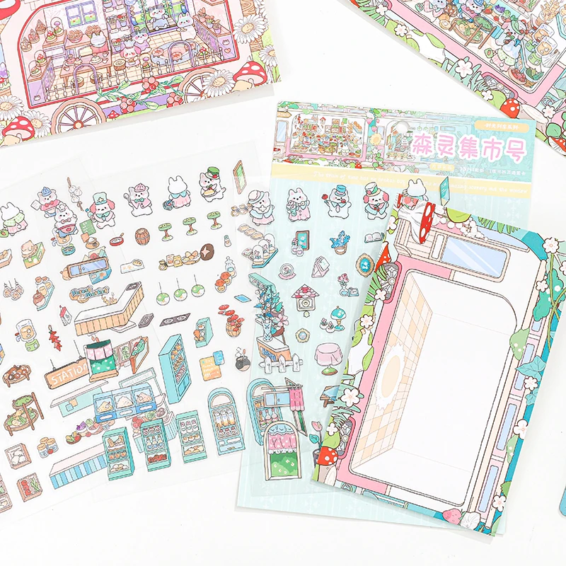 4sheets/bag Zoo Small Class Time Train Series Folding Landscape Stickers for Office Stationery Sticker Desktop Diary Decoration