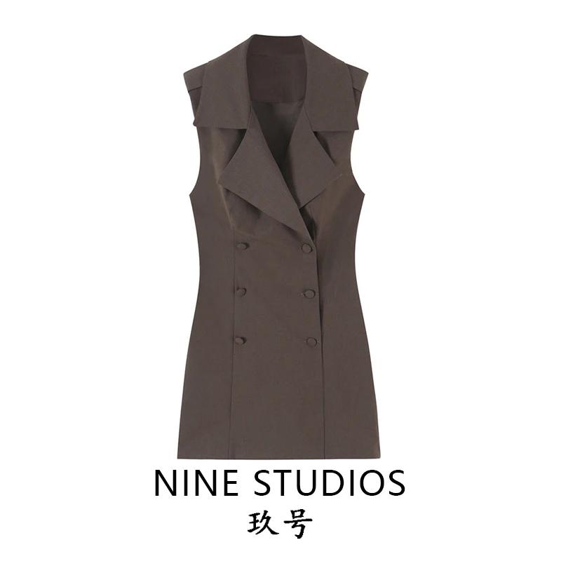 Vestido para Mujer NINE ZAR con Botones, Cuello Tipo Traje sin Tirantes, Falda Corta, Estilo Casual, Doble Botonadura, O...