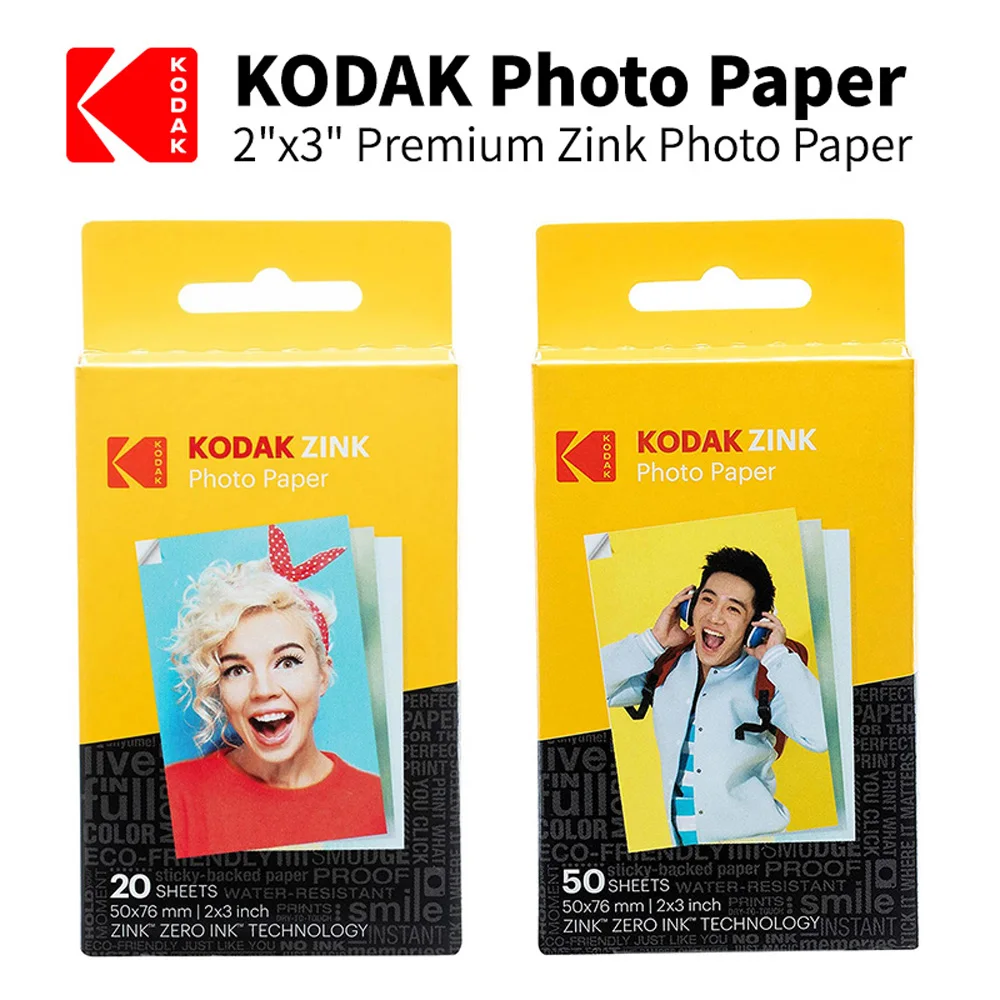 NeW Original Kodak 2x3 Premium Zink Photo Paper 20/50 Sheets Compatible with Smile/Step/PRINTOMATIC Sticky-backed Prints