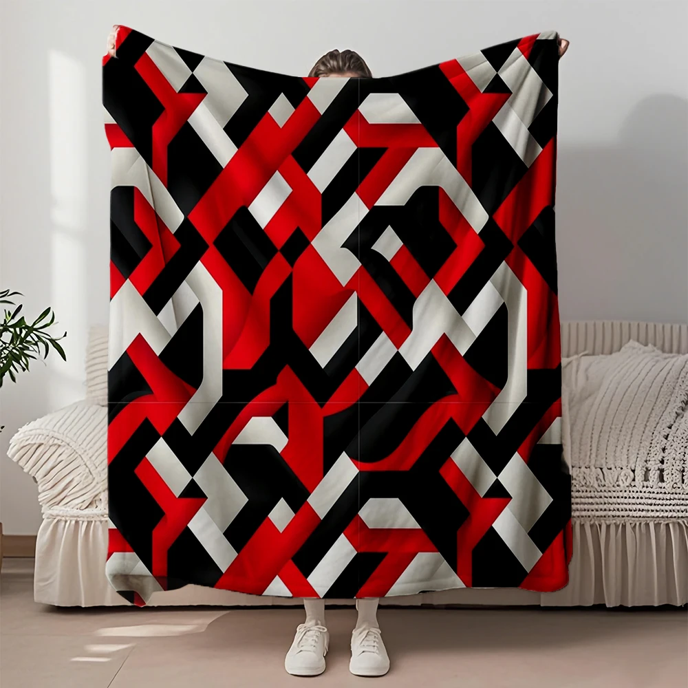 

Coastal All Season Flannel Bed Blanket Abstract Geometric Pattern Design Premium Bedding Knit Throw Durable Blankets