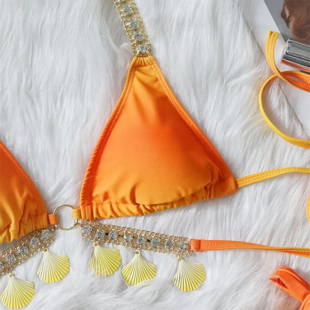 Metallgehäuse-Strass-Bikini, zweiteiliger Damen-Badeanzug, Damen-Badebekleidung, Scrunch-Butt-Badeanzug, Badeanzug V3184O – Detail 38