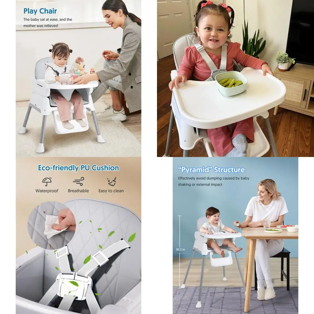 

Портативный стульчик для кормления 3-в-1 для младенцев и малышей: регулируемый, компактный, легкий, легко моется