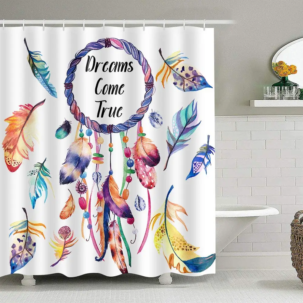 Colorful Theme Dreamcatcher Shower Curtain Feather Ornaments Hope Dreams Come True Art Print Polyester Fabric Bathroom Curtains