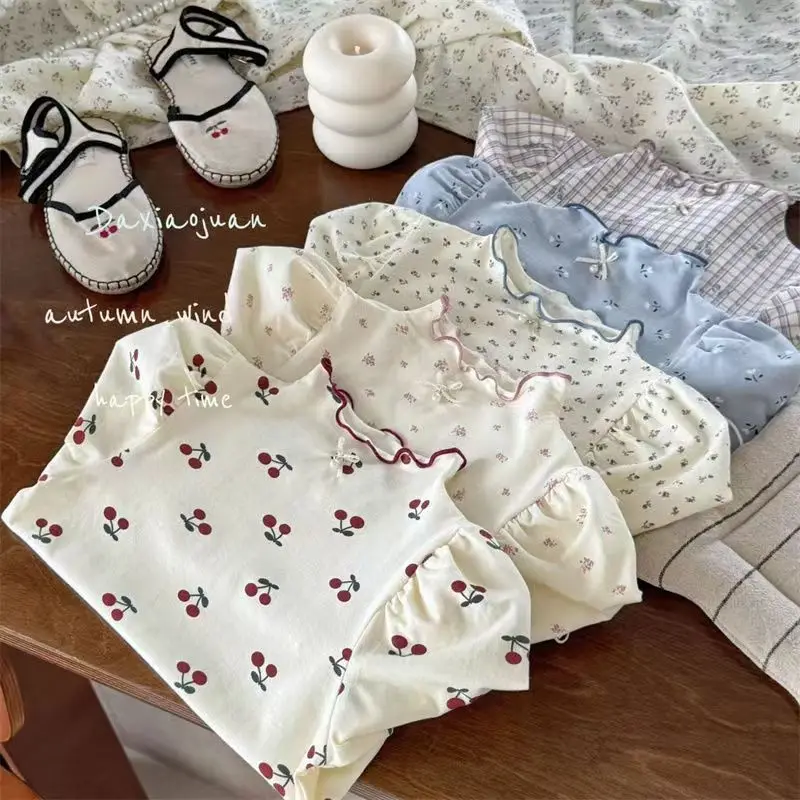 

2025 Autumn New Girls Long Sleeve T Shirts Children Casual Tops Baby Girl Floral Shirts Children Cotton Tee Kids Clothes