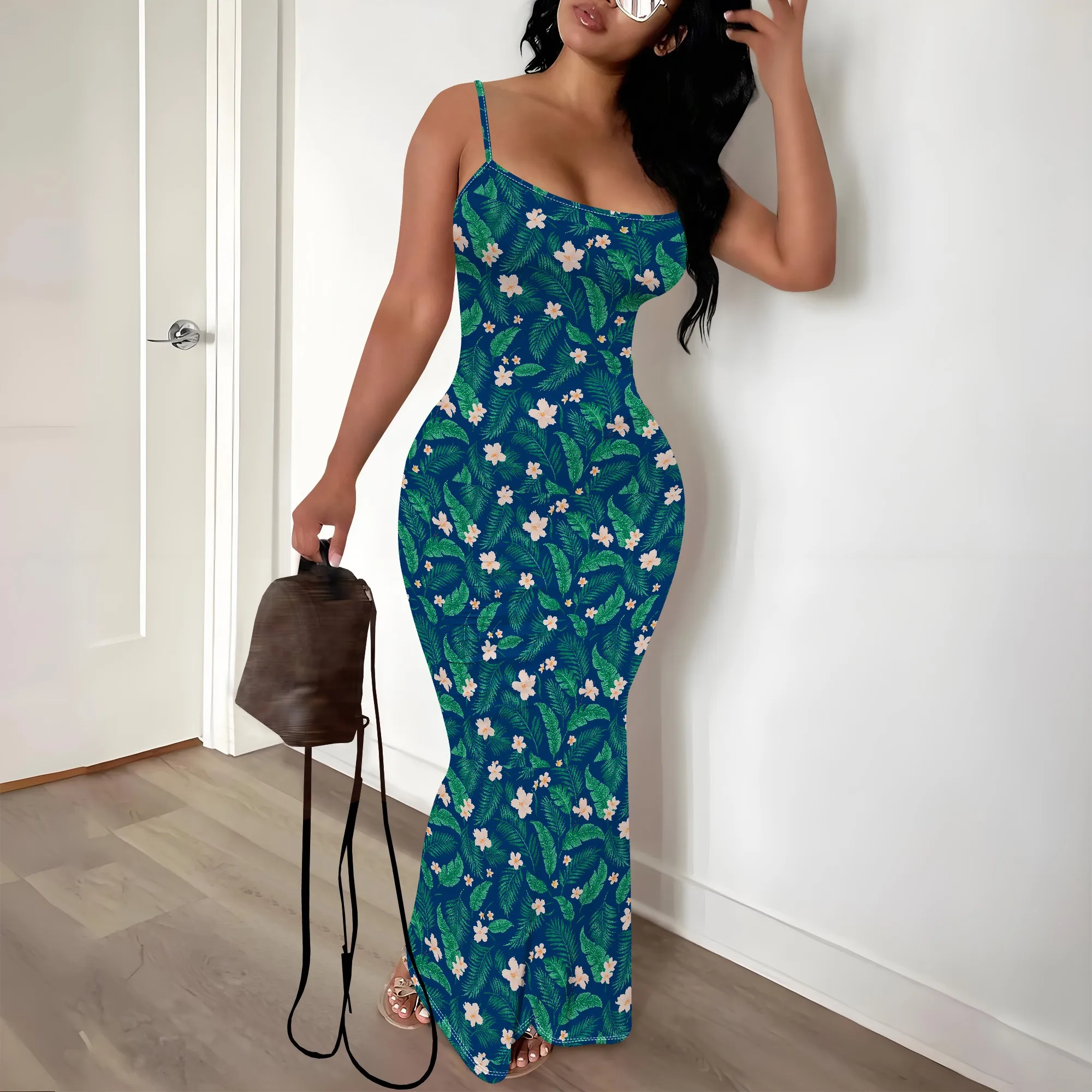 

Elegant Womens Fashion Summer Casual Slip Dresses Spaghetti Strap Double Lined Sexy Bodycon Maxi Dress