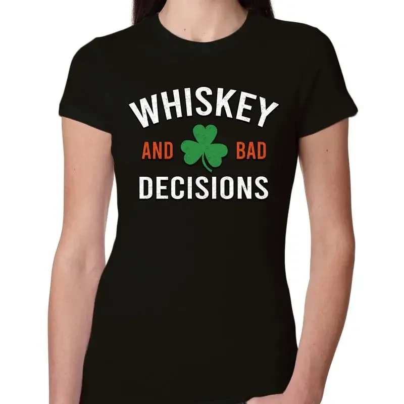 Whiskey And Bad Decisions Clover Womens Slim Fit Junior T Shirt