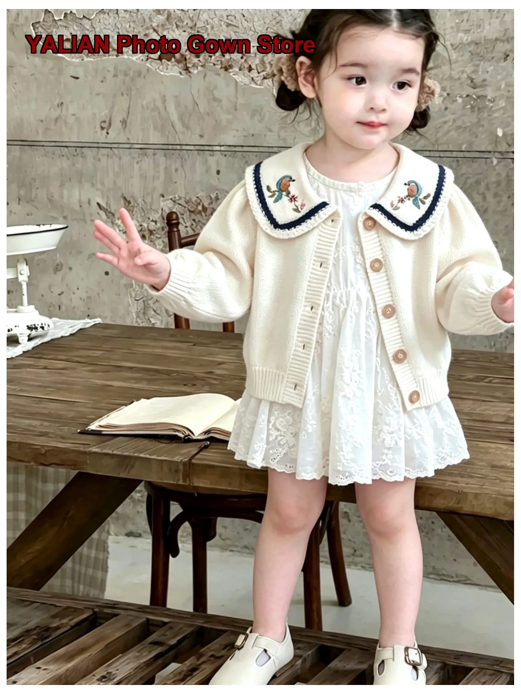 Girls Knit Top Kids Spring Autumn Round Neck Knit Top Embroidered Hollow Out Anti-Pilling Soft