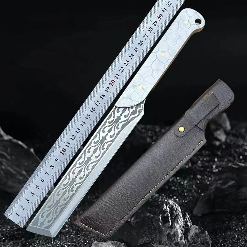 1PC High Hardness All Steel Handle Keel Knife Household Chopping Knife Multi-Purpose Kitchen Knife Included Sheath