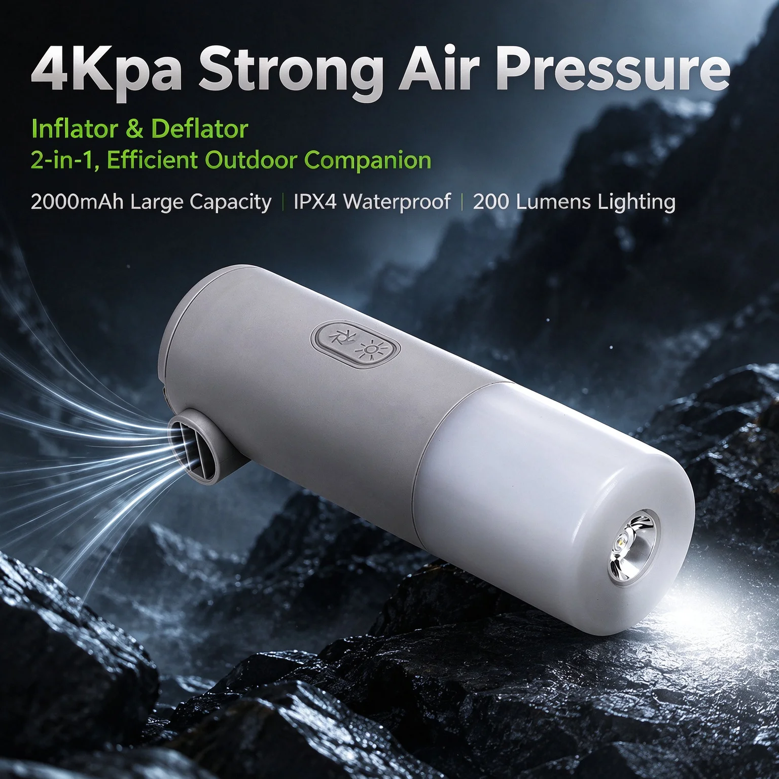 3-in-1 Portable Electric Air Pump, Rechargeable Inflator Deflator with LED Light, Camping Air Mattress Pump Outdoor