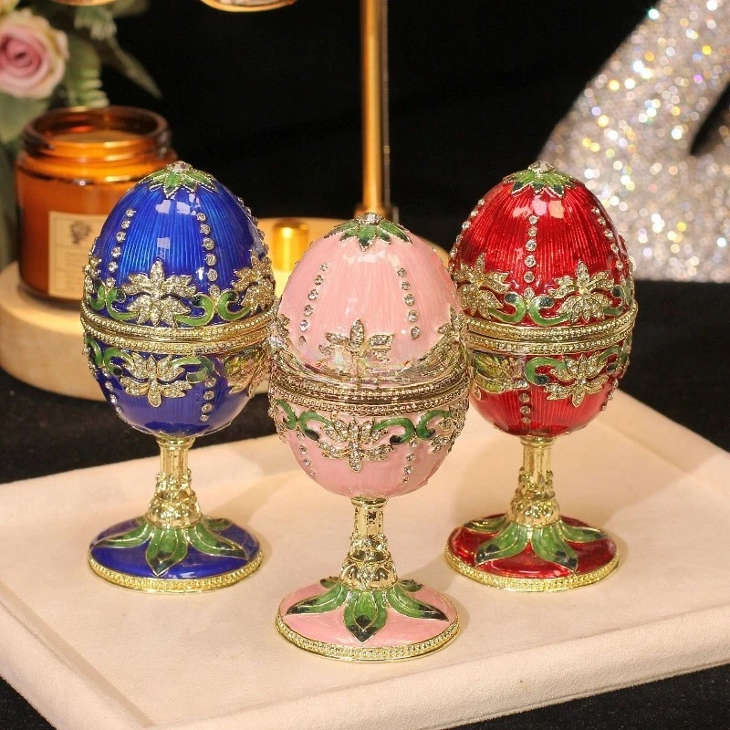 Creative Ornament Enamel Color Russian Egg Alloy Jewelry Box Craft Holiday Gifts