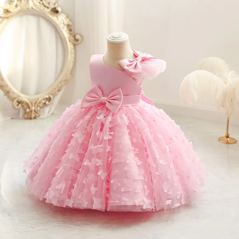 Vestido de festa borboleta 3D para meninas, vestido de dança para bebê criança bowknot, 12M a 7 anos