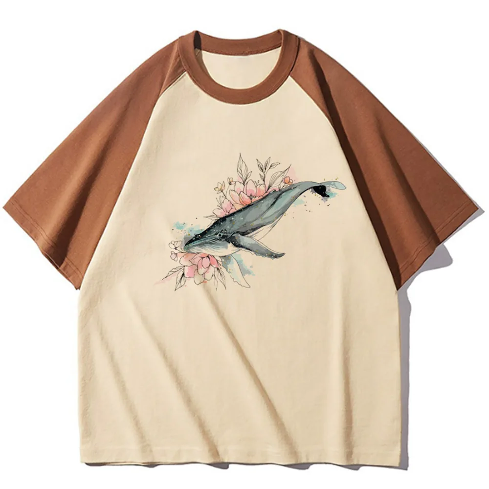 Whale t shirt women summer Japanese blend Tee girl streetwear clothing