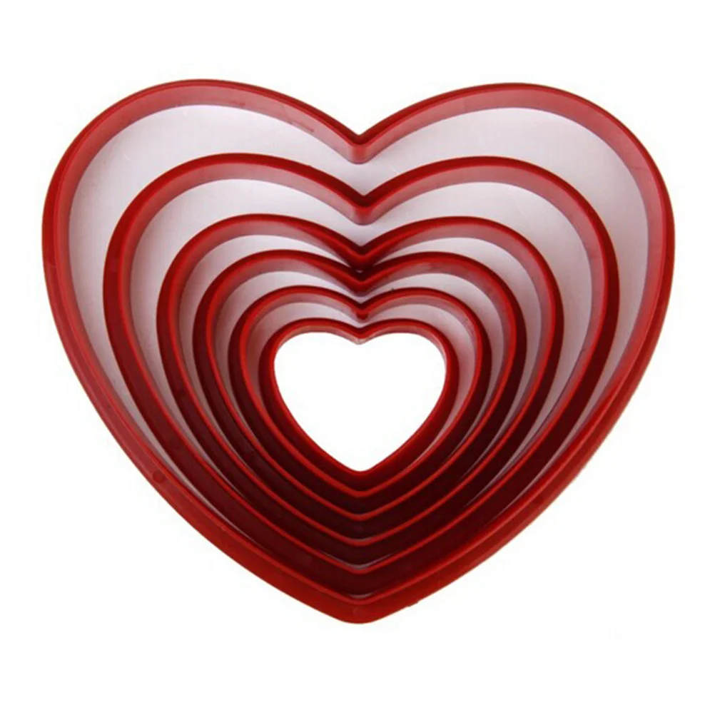 

6Pcs Red Heart Cookie Cutter Set Plastic Approx 82cm 65cm 42cm 33cm 25cm for DIY Fondant Cake Sugar Cookies Pastries Baking Mold