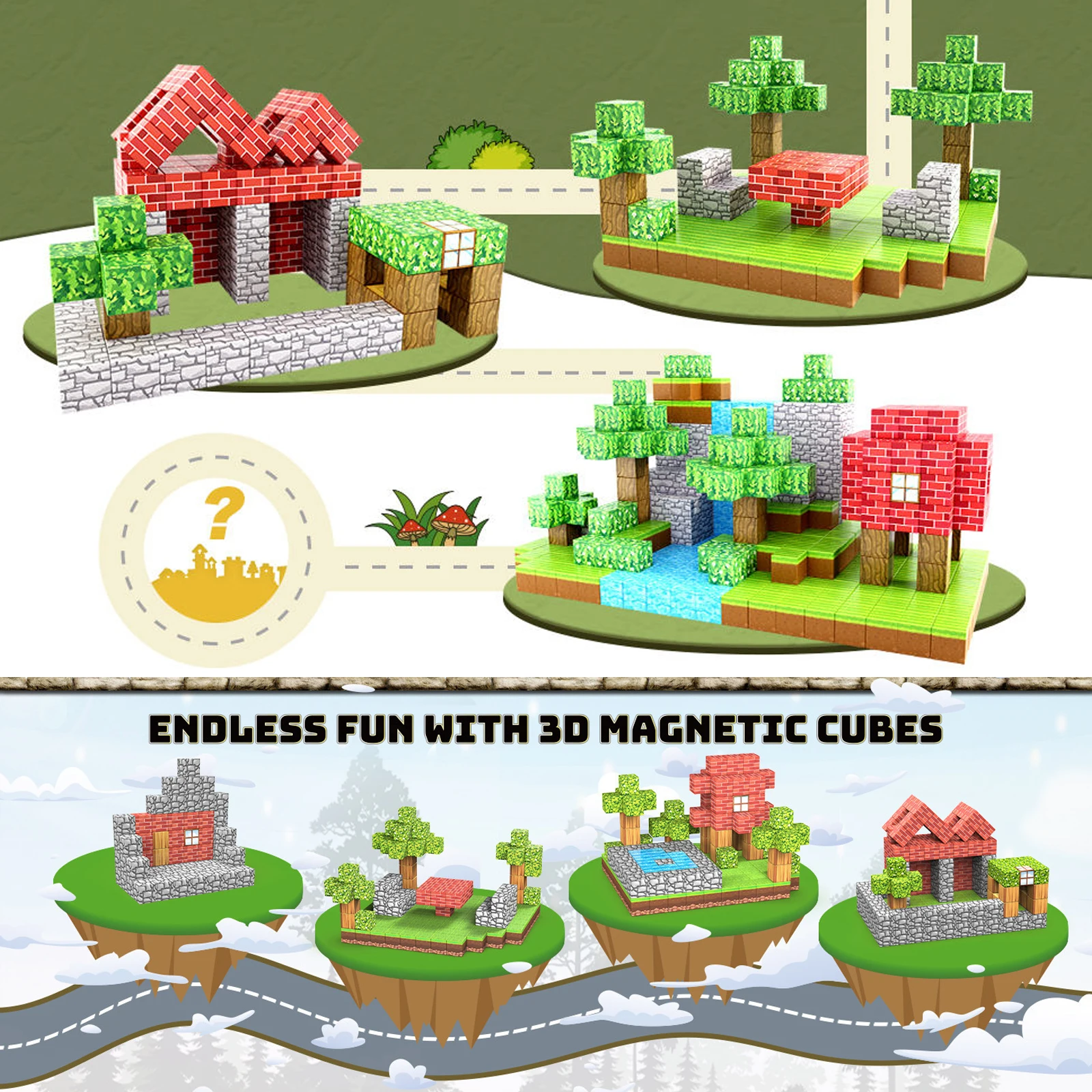 Bloques de construcción magnéticos, juego de juguetes con vástago Montessori, cubos apilables, juego de construcción, regalo de Navidad