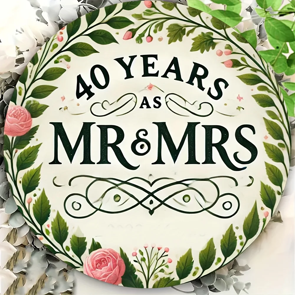 2D Flat, 1pc 40Th Wedding Anniversary Wall Plaque - Vintage Wedding Aluminum Circular Sign with 19.81Cm/7.75