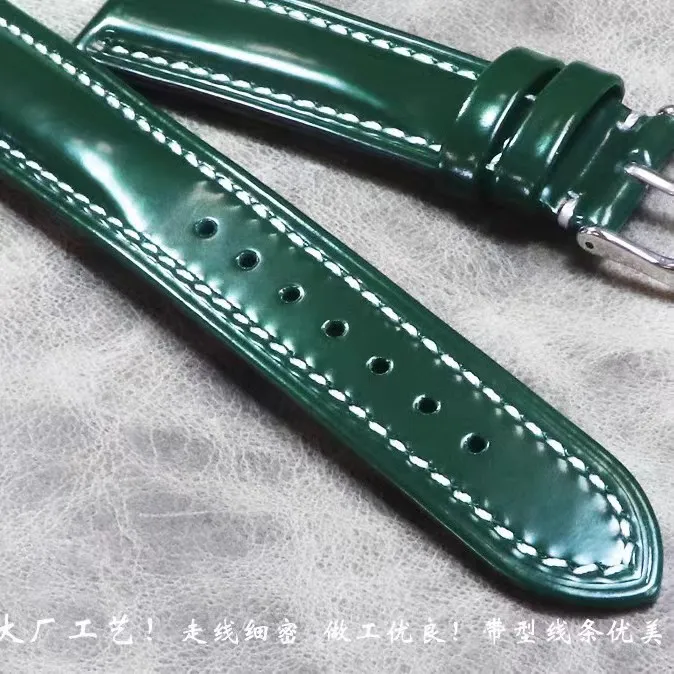 Green leather strap 18mm20mm21mm22mm green water ghost cordovan texture cyan bright cowhide leather strap