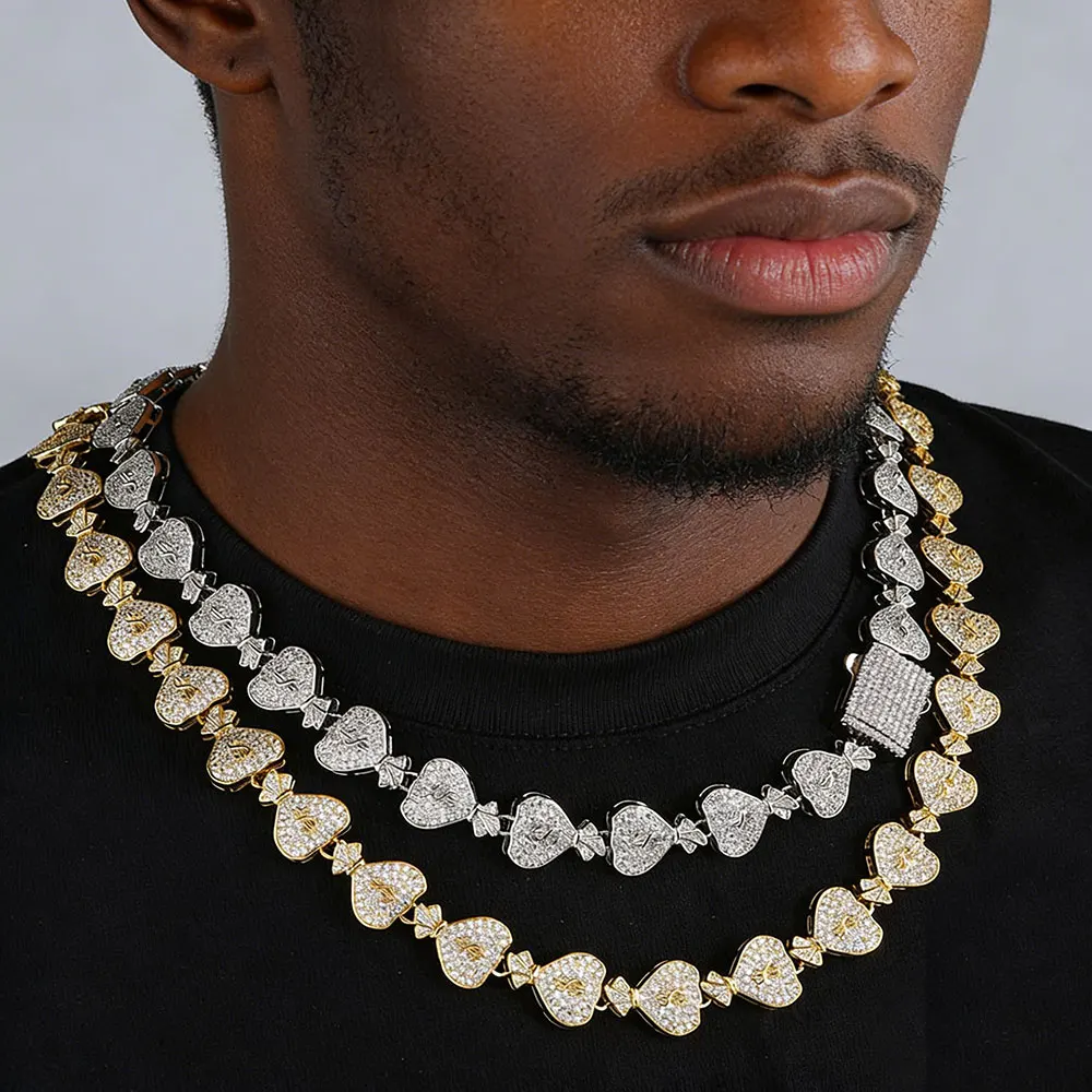 

Customized Money Bag Necklace CZ Zirconia Ice Diamond Cuban Chain Christmas Gift Suitable for Men and Women