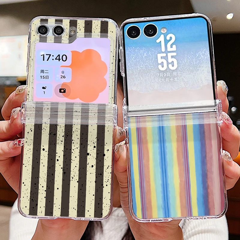 Colorful Striped Pattern Phone Case For Samsung Galaxy Z Flip 7 6 5 4 3 5G Flip7 Flip6 Flip5 Shockproof Clear Folding Hard Cover