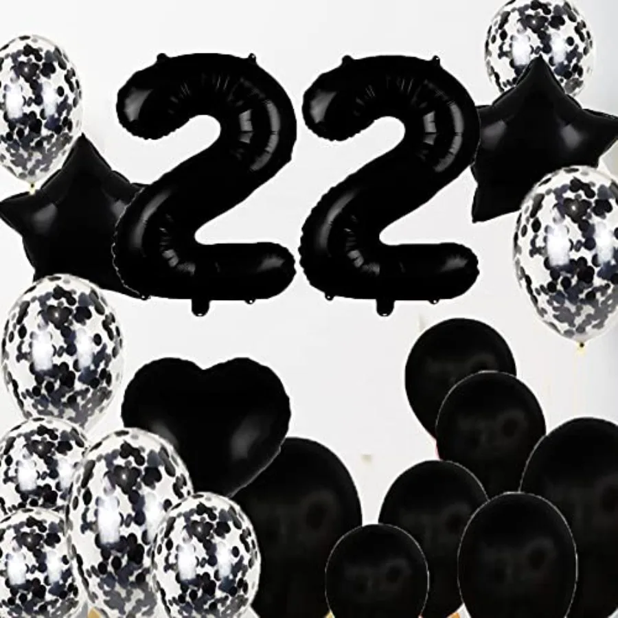 Decoraciones dulces para el 22 cumpleaños, suministros para fiestas, globos negros número 22, globos de Mylar de aluminio, decoración de globos de látex, ideal