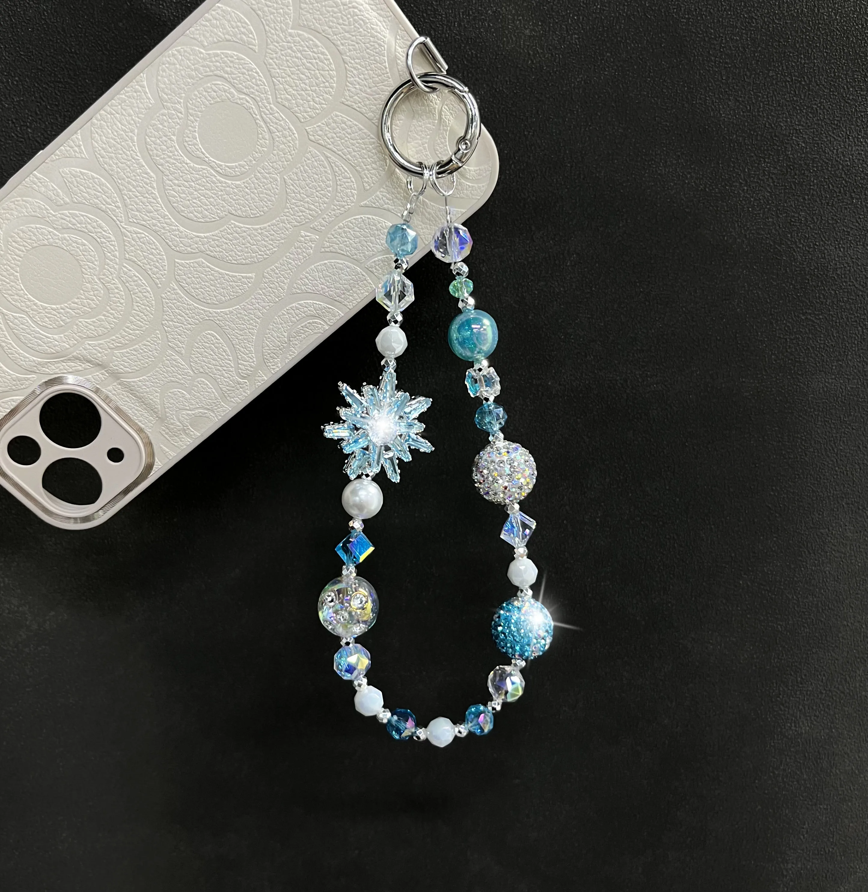 Sky Blue Luxury Zircon Snowflake Phone Chain Mobile Phone Accessories Phone Charms Phone Strap Gift for Her