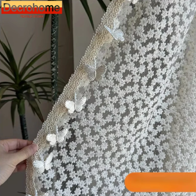 

Daisy Water-soluble Embroidery Lace Window Screen Butterfly Lace Splicing Balcony Bay Window Curtains for Living Room Bedroom