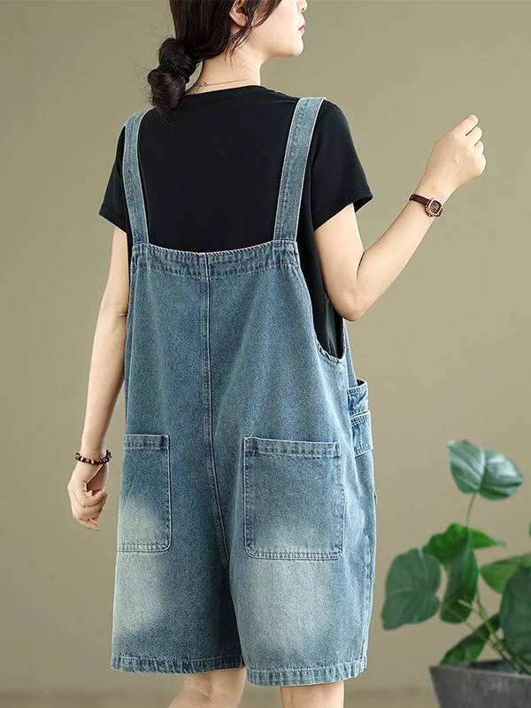 

Korean Sle Casual Loose Denim Overalls Women's Summer New Faion Age Reduction Versatile Five-Part orts One-Piece Suit