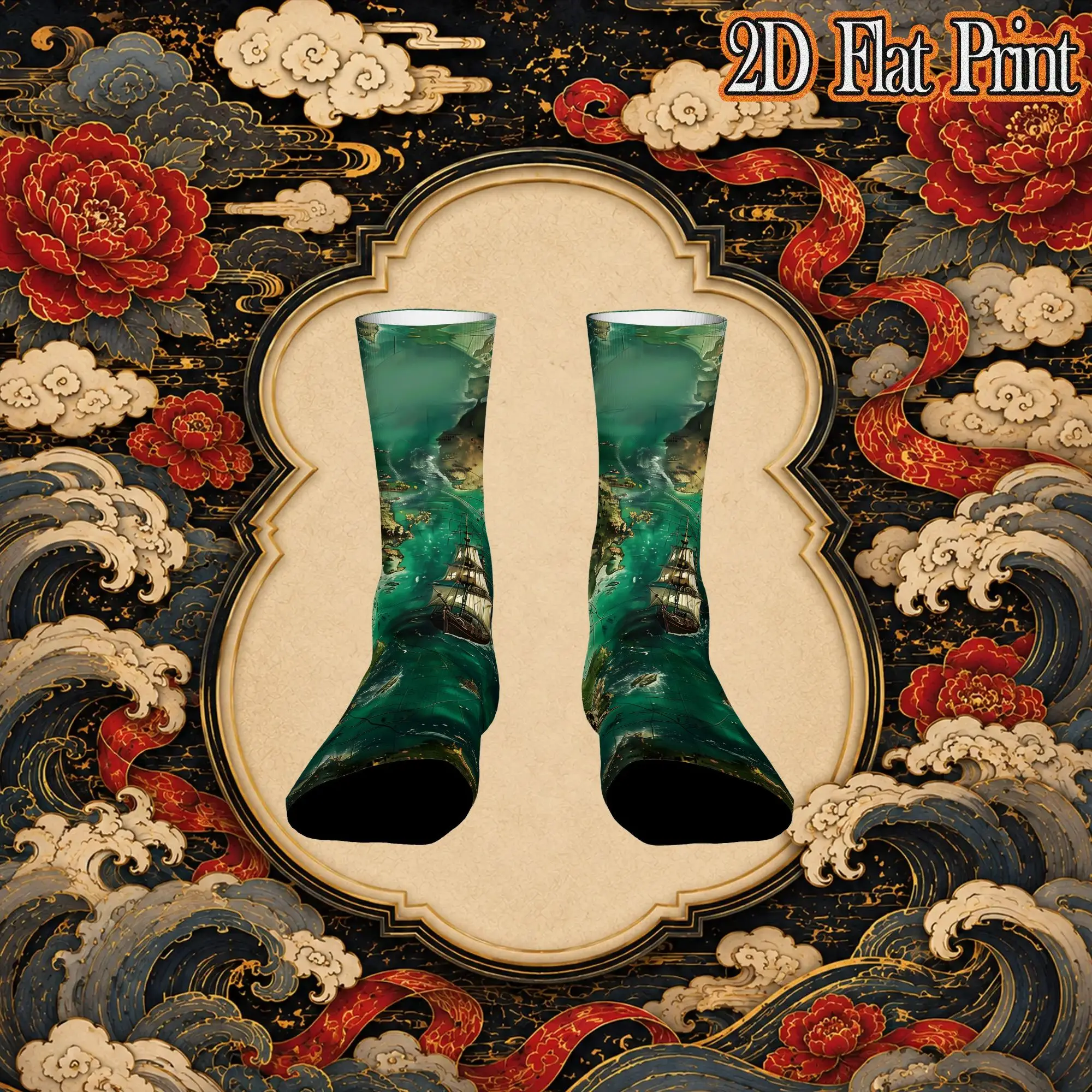 Ancient Ocean Island Map Graphic Trendy Men's compression Socks Unisex items Crew Sock Cycling socks