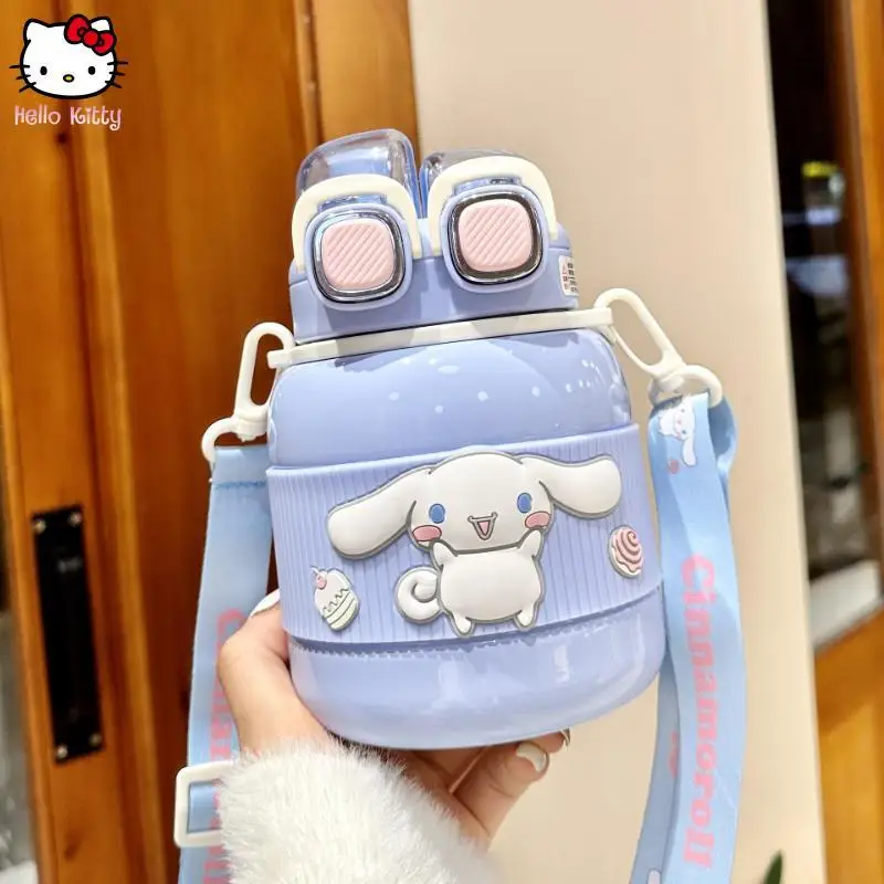 Sanrio 316 taza de vacío de dibujos animados de Anime para niñas, nueva taza de paja de gran capacidad para chico, taza grande bonita para estudiantes, taza doble portátil para beber