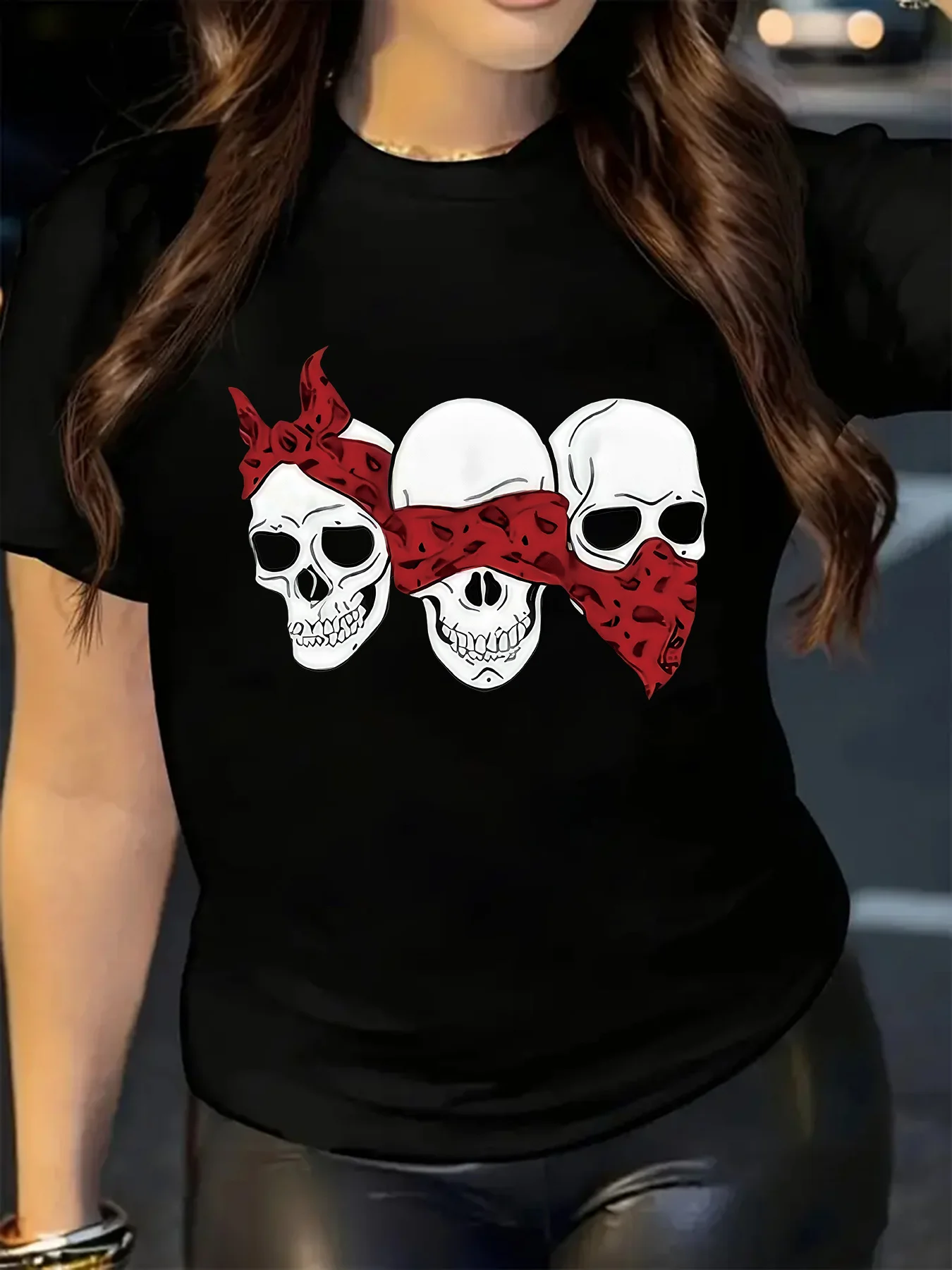 

Triple Skull Design Graphic Printing Summer Autumn Winter Cotton Men's and Women's T-shirts Short Sleeves Luxury Outdoor Sports