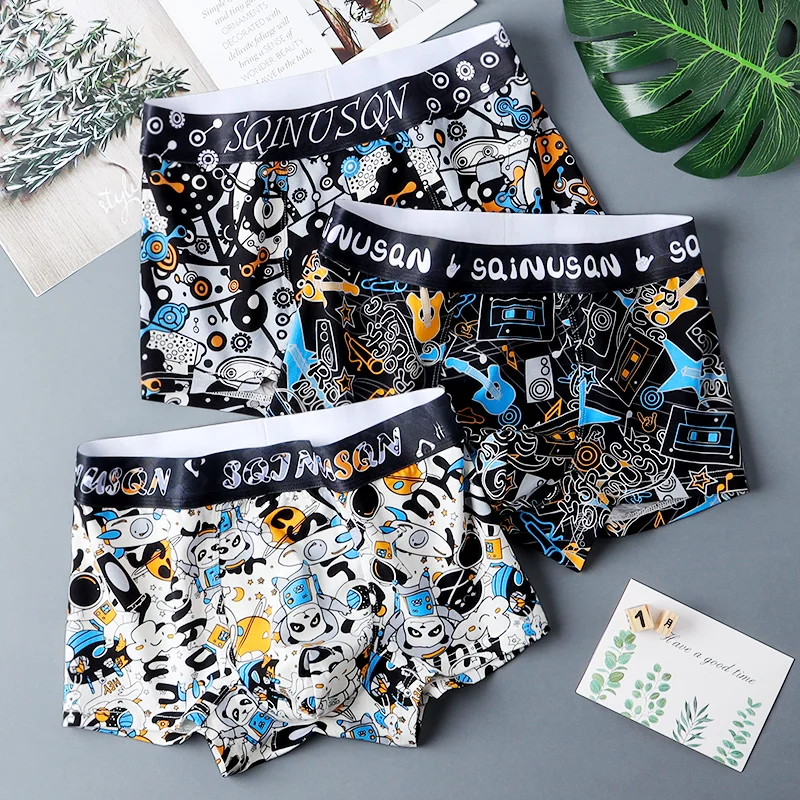 Trendy men\'s underwear Male boxer briefs cotton underpants comfortable Men\'s boxer briefs cute cartoon underwear