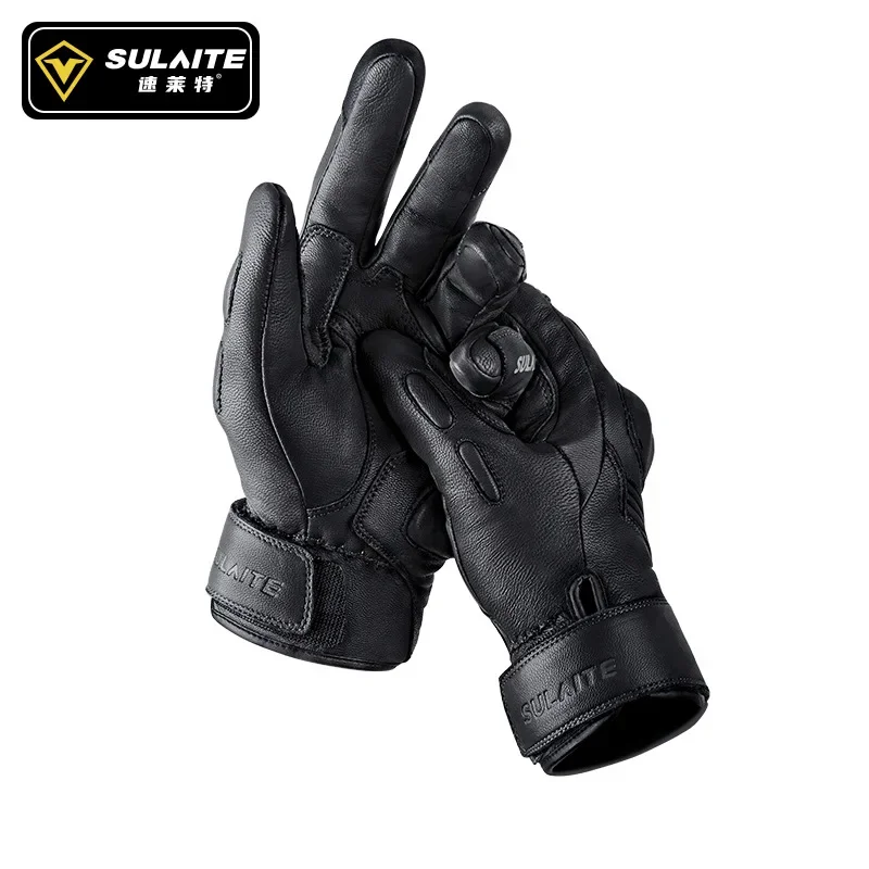 Autumn Winter Keep Warm Motorcycle Cycling Gloves Leather Sheep Thermal Windproof Rainproof For Motorbike Touchscreen SULAIT