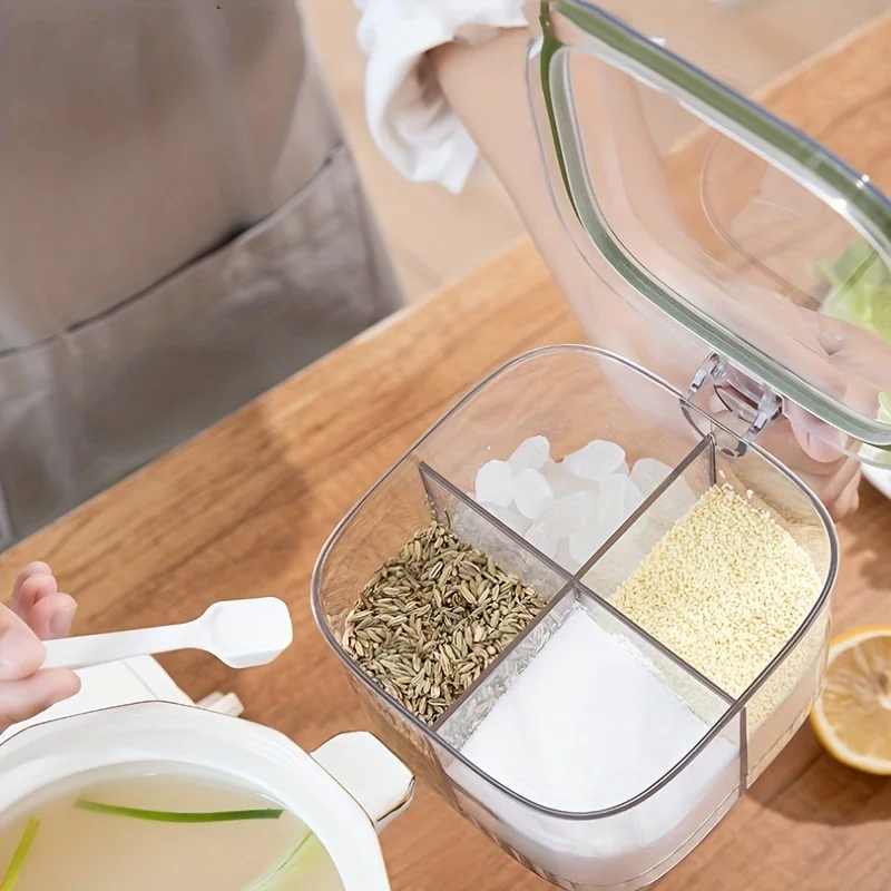1pc Plastic Kitchen Seasoning Box Household, Sealed Moisture-proof Four-compartment Integrated Salt Flavor Spice Storage Box