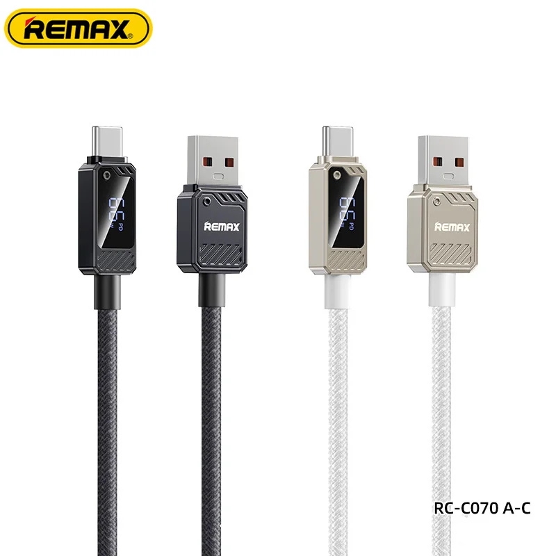 Remax 100W Fast Charge Cable With Smart Digital Display A-C Date Cable USB-A to Type-C Fast Charging USB Cable For Xiaomi Huawei