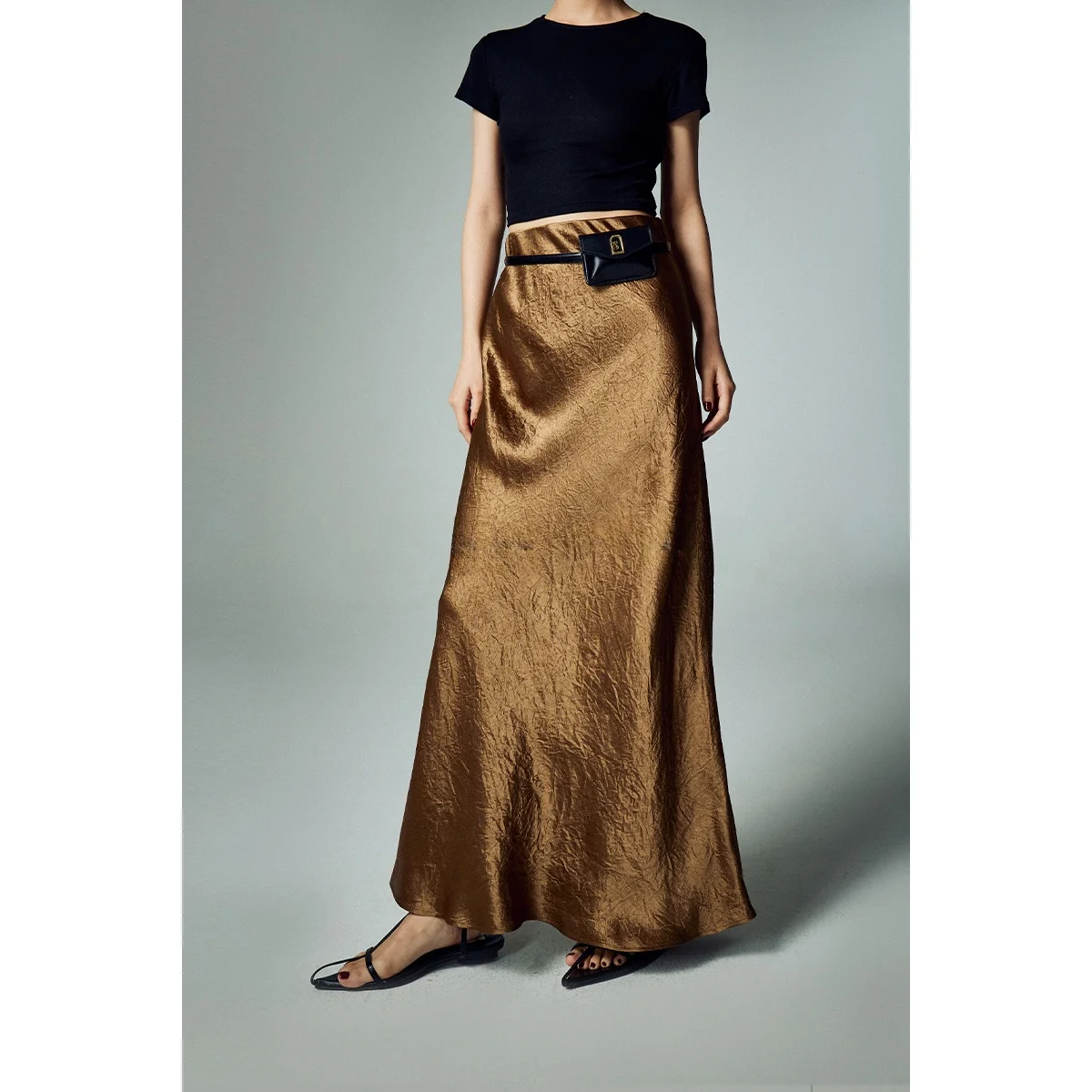 Automne 2025 nouveau Sle femmes Satin acétate v-ne Long Dr lourd fronde Dr brillant coupe asymétrique tenue décontracté