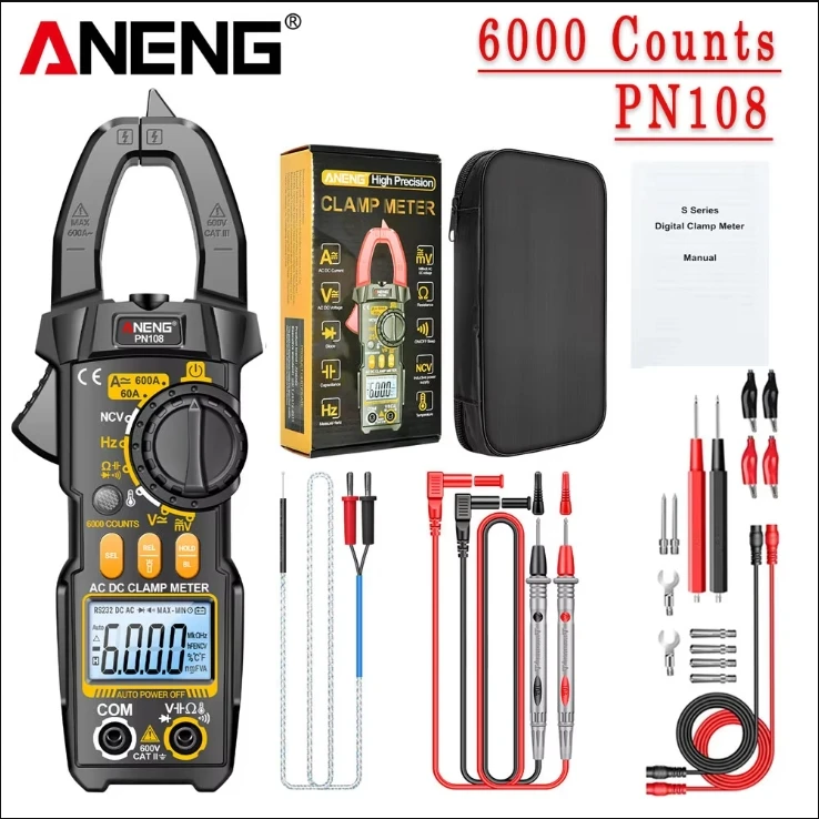 

ANENG PN107 PN108 Digital Clamp Meter NCV Induction Ohmmer Tools AC/DC Voltage True RMS Multimeter 600A Current Testers