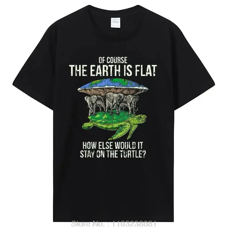 Funny Flat Earth Society T Shirt Turtle Elephants Graphic Cotton Streetwear O-Neck Harajuku Hip Hop T-shirt Men Short Sleeve Top