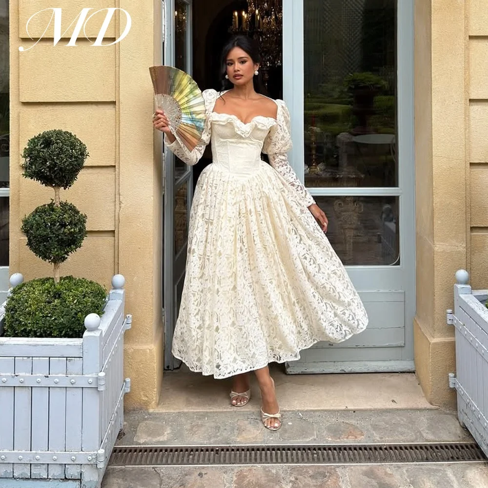 

MD Элегантное новое вечернее платье с квадратным воротником и длинными рукавами А-силуэта 2025 с кружевной складкой длиной до щиколотки فساتين سهرة по индивидуальному заказу 2025